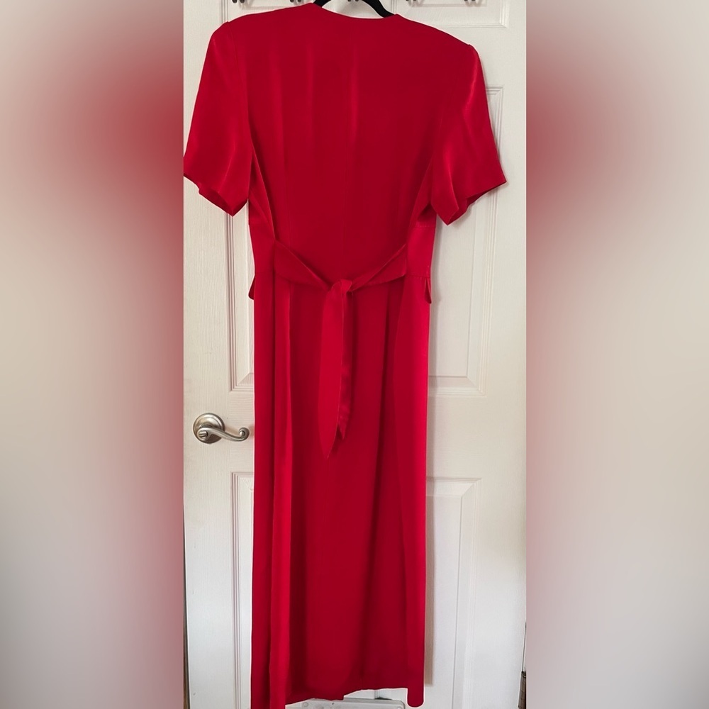 Vintage Julian Taylor Vibrant Red Button-Front ShortSleeve Midi Dress - Picture 2 of 6